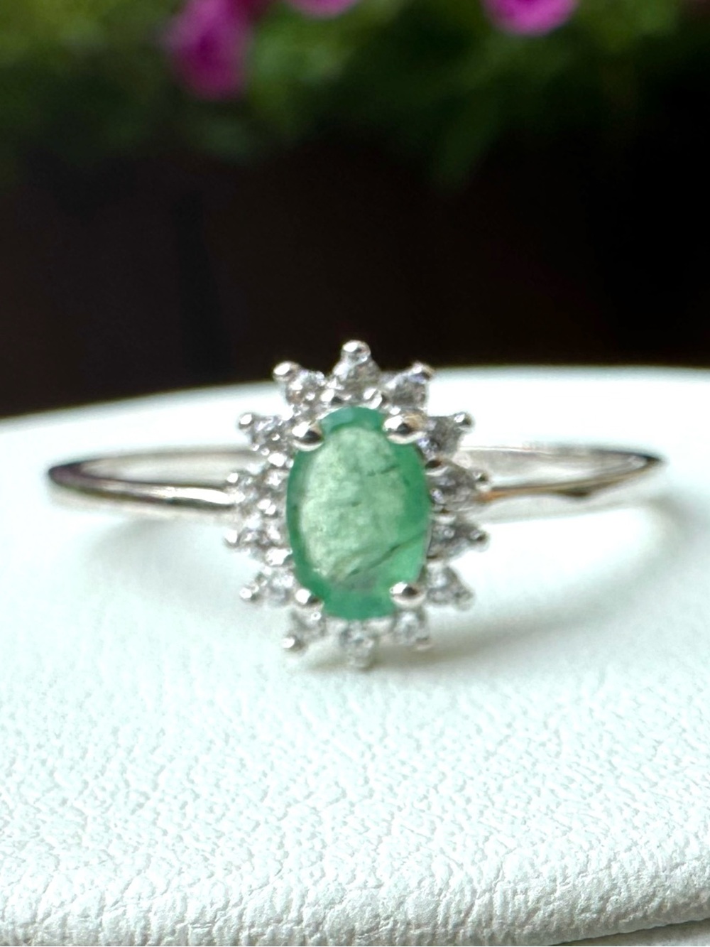 Emerald Halo Ring, Sterling Silver, Sz 9, BRAND NEW